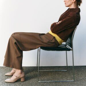 Zara Leather Beige Brown Pumps Mary Jane Style Size 10 Block Heel, Buckled Strap